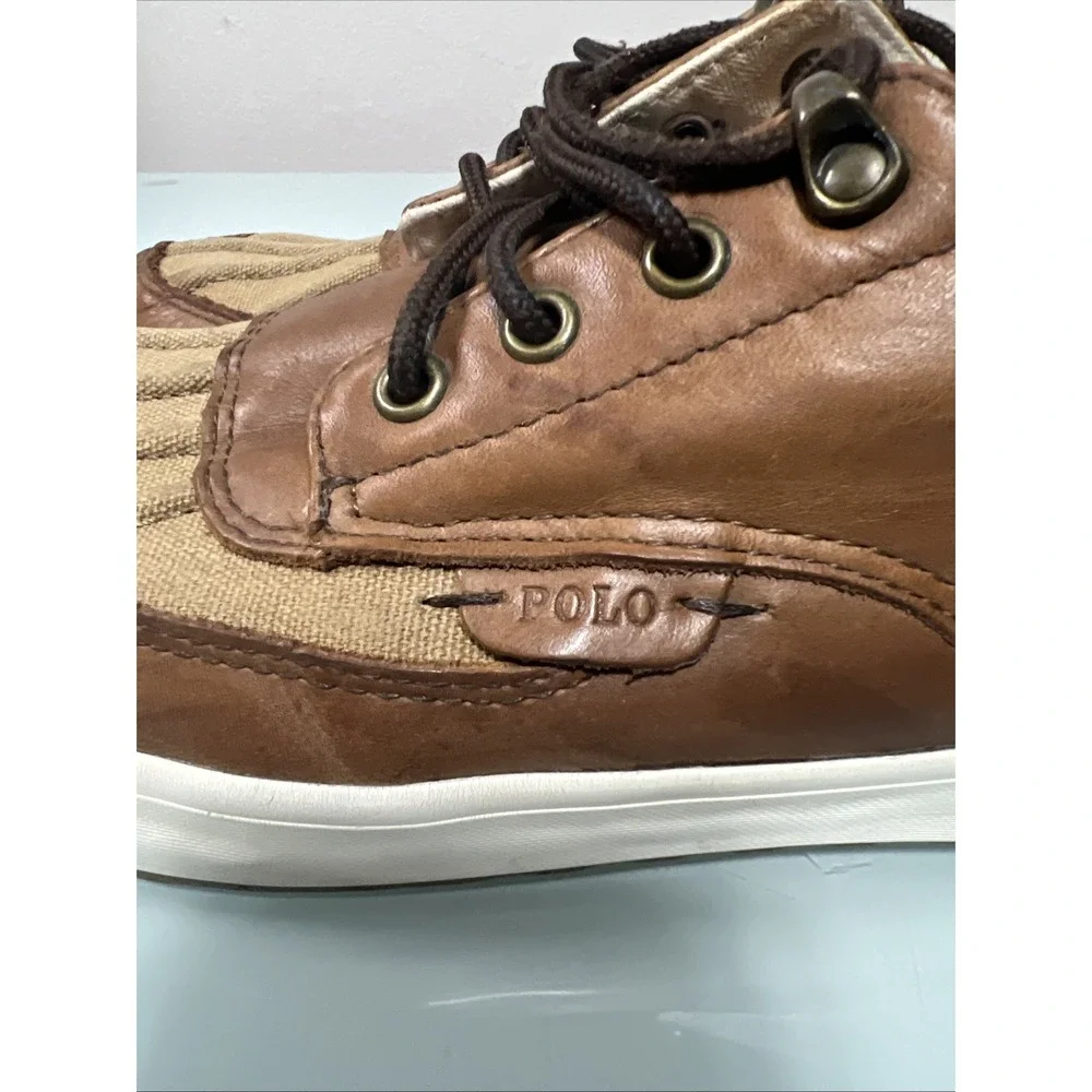 Polo Ralph‎ Lauren Ramiro Men's 9 Brown Leather Canvas Boat Shoes Casual